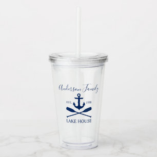 Nautic Lake House Anchor Oars Family Navy Blue Acryltrinkbecher