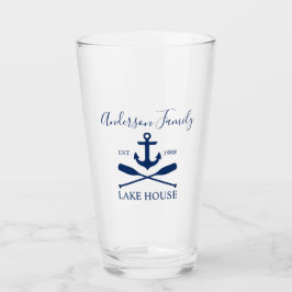 Nautic Lake House Anchor Oars Family Navy Blue Glas