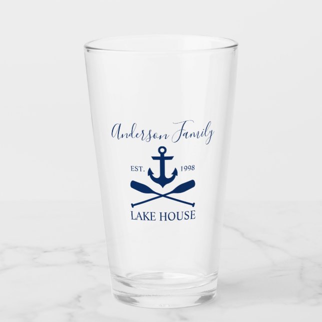 Nautic Lake House Anchor Oars Family Navy Blue Glas (Vorderseite)