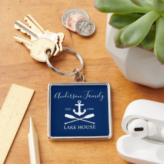 Nautic Lake House Anchor Oars Family Navy Blue Schlüsselanhänger