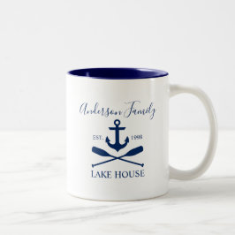 Nautic Lake House Anchor Oars Family Navy Blue Zweifarbige Tasse