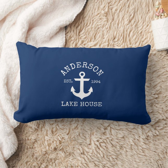 Nautic Lake House Familienname Anchor Navy Blue Lendenkissen (Decke)