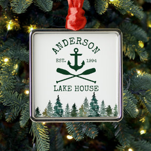 Nautic Lake House Familienname Anchor Oars Pines Ornament Aus Metall