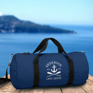 Nautic Lake House Family Anchor Oars Navy Blue Duffle Bag