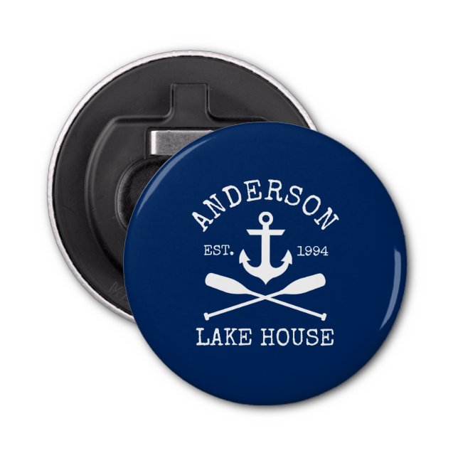 Nautic Lake House Family Navy Blue Anchor Oars Flaschenöffner (Vorderseite)