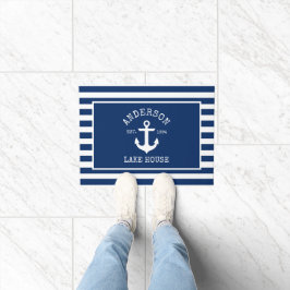 Nautic Lake House Navy Blue Striped Anchor Fußmatte
