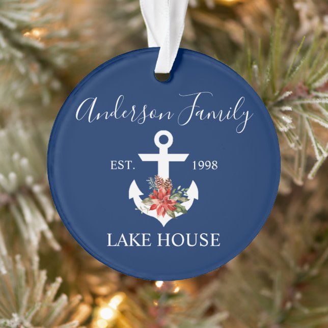 Nautic Lake House Winter Floral Navy Blue Ornament (Baum)