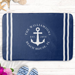 Nautic Light Navy Blue White Anchor Mit Monogramm Badematte