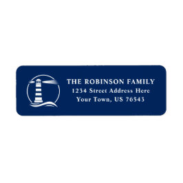 Nautic Lighthouse Ocean Waves Navy Blue Address