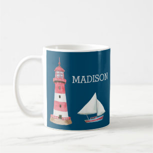 Nautic Lighthouse Sailboat Name Red White Blue Kaffeetasse