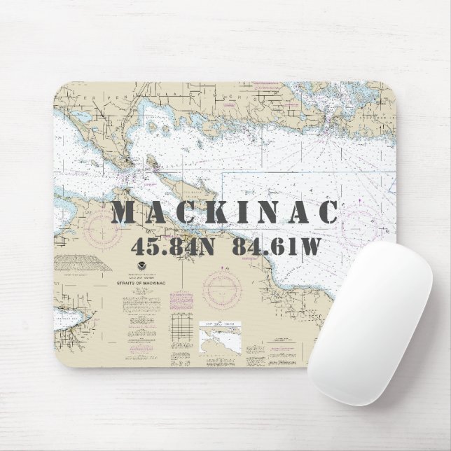 Nautic Mackinac Island MI Latitude Longitude Mousepad (Mit Mouse)
