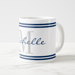 Nautic Marine Blue Streifen Custom Monogramm groß Jumbo-Tasse