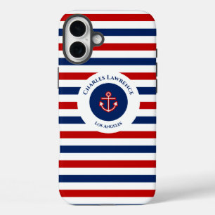 Nautic Marine Navy Blaue weiße Streifen iPhone 16 Plus Hülle