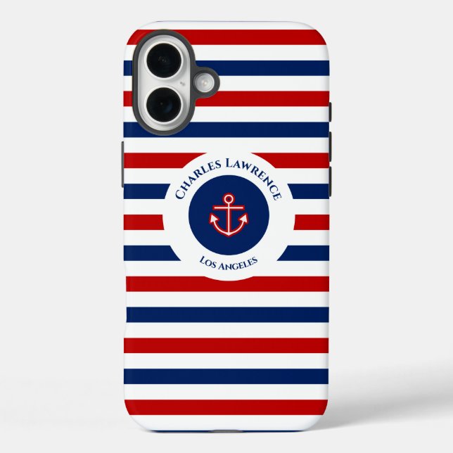 Nautic Marine Navy Blaue weiße Streifen Case-Mate iPhone Hülle (Rückseite)