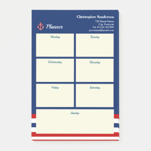 Nautic Marine Navy Blaue weiße Streifen Post-it Klebezettel