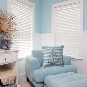 Nautic Marine Striped Wood Family Beach House Kissen