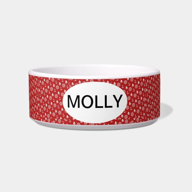 Nautic Mit Monogramm Keramik Pet Bowl Napf (Vorderseite)