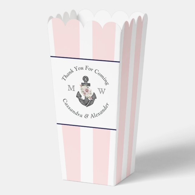 Nautic Mit Monogramm Pink Navy Blue Floral Anchor Geschenkschachtel (Vorderseite)