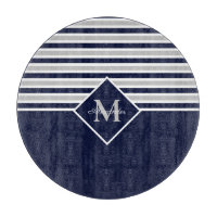 Nautic Modern Navy Blue Gray Monogram