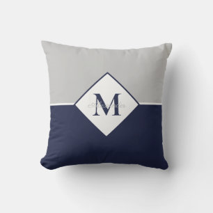 Nautic Modern Navy Blue Gray Monogram Throw Pil Kissen