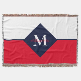Nautic Modern Navy Blue Red Monogram Doormat Decke