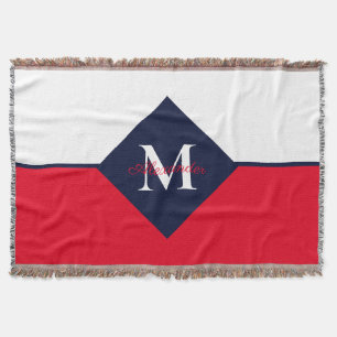 Nautic Modern Navy Blue Red Monogram Doormat Decke
