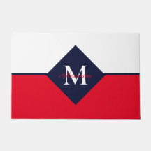 Nautic Modern Navy Blue Red Monogram