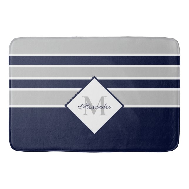 Nautic Modern Navy Gray Monogram Badematte (Vorderseite)