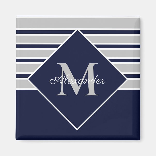Nautic Modern Navy Gray Monogramm Magnet (Vorne)