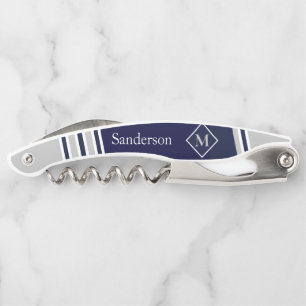 Nautic Modern Navy, White Striped Gray Monogram Kellnermesser