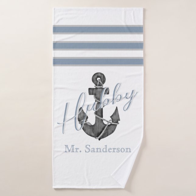 Nautic Monogram Dusty Blue Floral Anchor Beach Badehandtuch (Badehandtuch)