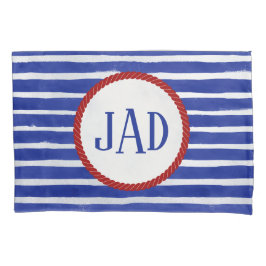 Nautic Monogram Navy Blue Striping Watercolor Kissenbezug
