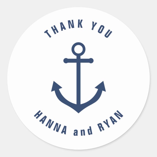 Nautic Navy Anchor Hochzeit danke Ihnen Stickers (Vorderseite)