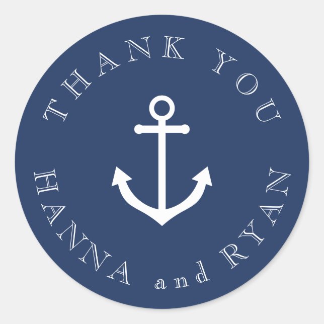 Nautic Navy Anchor Hochzeit danke Ihnen Stickers (Vorderseite)