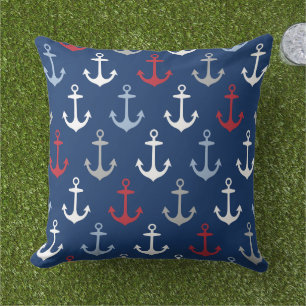 Nautic Navy Anchor Muster rot weiß und blau Kissen