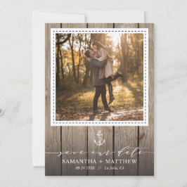 Nautic Navy Anchor Rustic Wood Foto Hochzeit Save The Date