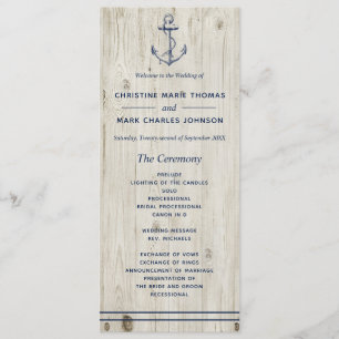 Nautic Navy Anchor Rustic Wood Wedding Programm