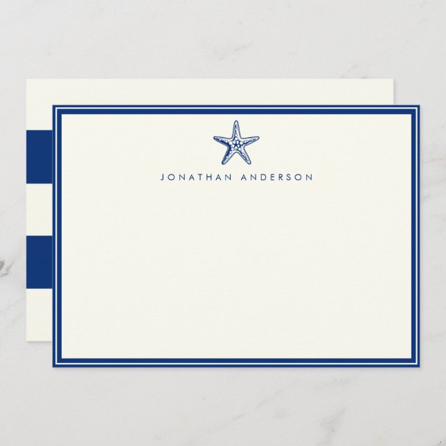 Nautic Navy Beach Starfish Note Card Mitteilungskarte (Vorne/Hinten)