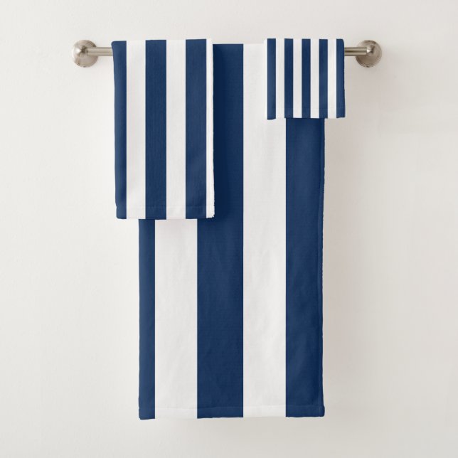 Nautic Navy Blau & Weiß Streifen Badhandtuch Set (Insitu)