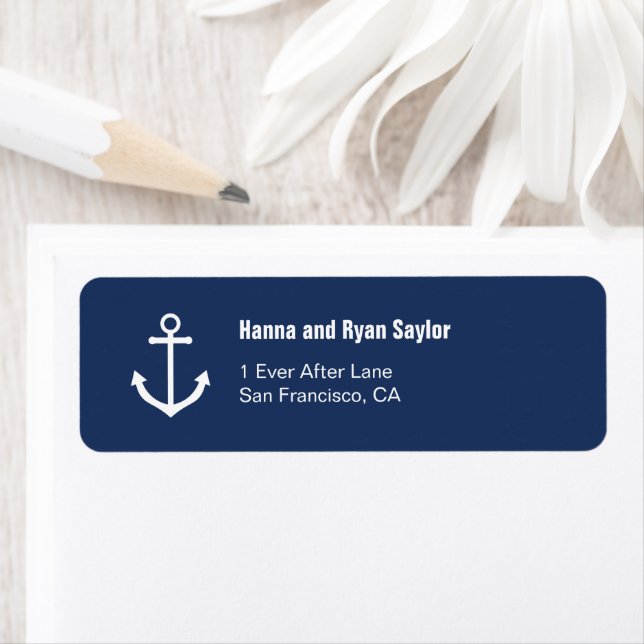 Nautic Navy Blue Anchor Address Labels (Insitu)