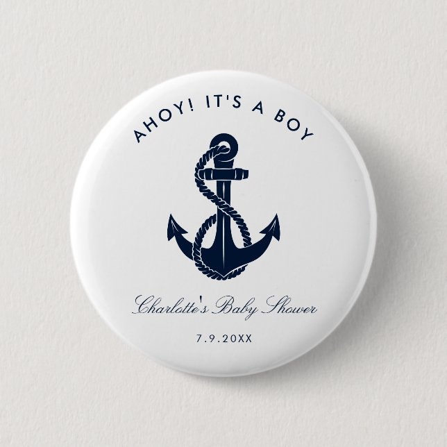 Nautic Navy Blue Anchor Baby Shooter Button (Vorderseite)