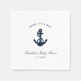 Nautic Navy Blue Anchor Baby Shooting Paper Serviette