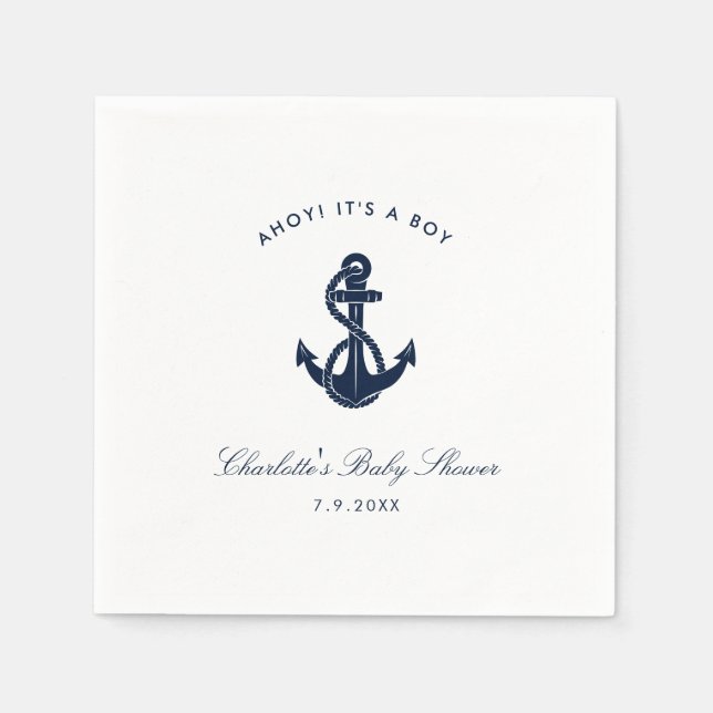 Nautic Navy Blue Anchor Baby Shooting Paper Serviette (Vorderseite)
