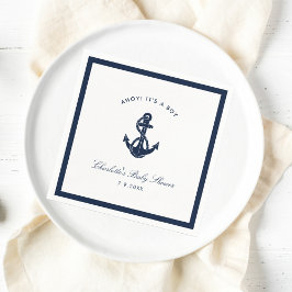 Nautic Navy Blue Anchor Baby Shooting Paper Serviette