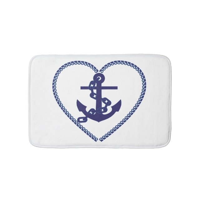 Nautic Navy Blue Anchor Badematte (Vorderseite)