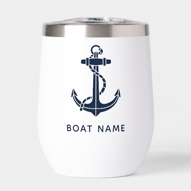 Nautic Navy Blue Anchor Boat Name Custom (Vorderseite)
