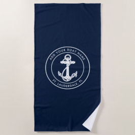 Nautic Navy Blue Anchor Boat Name Custom Strandtuch