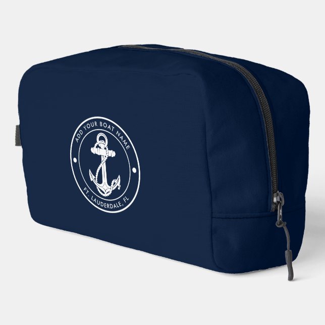 Nautic Navy Blue Anchor Boat Name Custom Waschbeutel (Rechte Ecke)