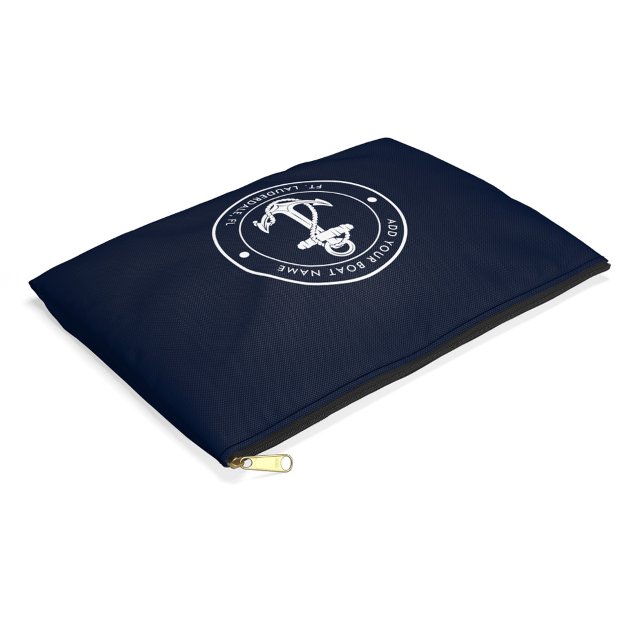 Nautic Navy Blue Anchor Boat Name Custom Zubehörtasche (Nautical Anchor Navy Blue Boat Name Large Accessory Pouch)