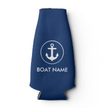 Nautic Navy Blue Anchor Boat Name Flasche Cooler